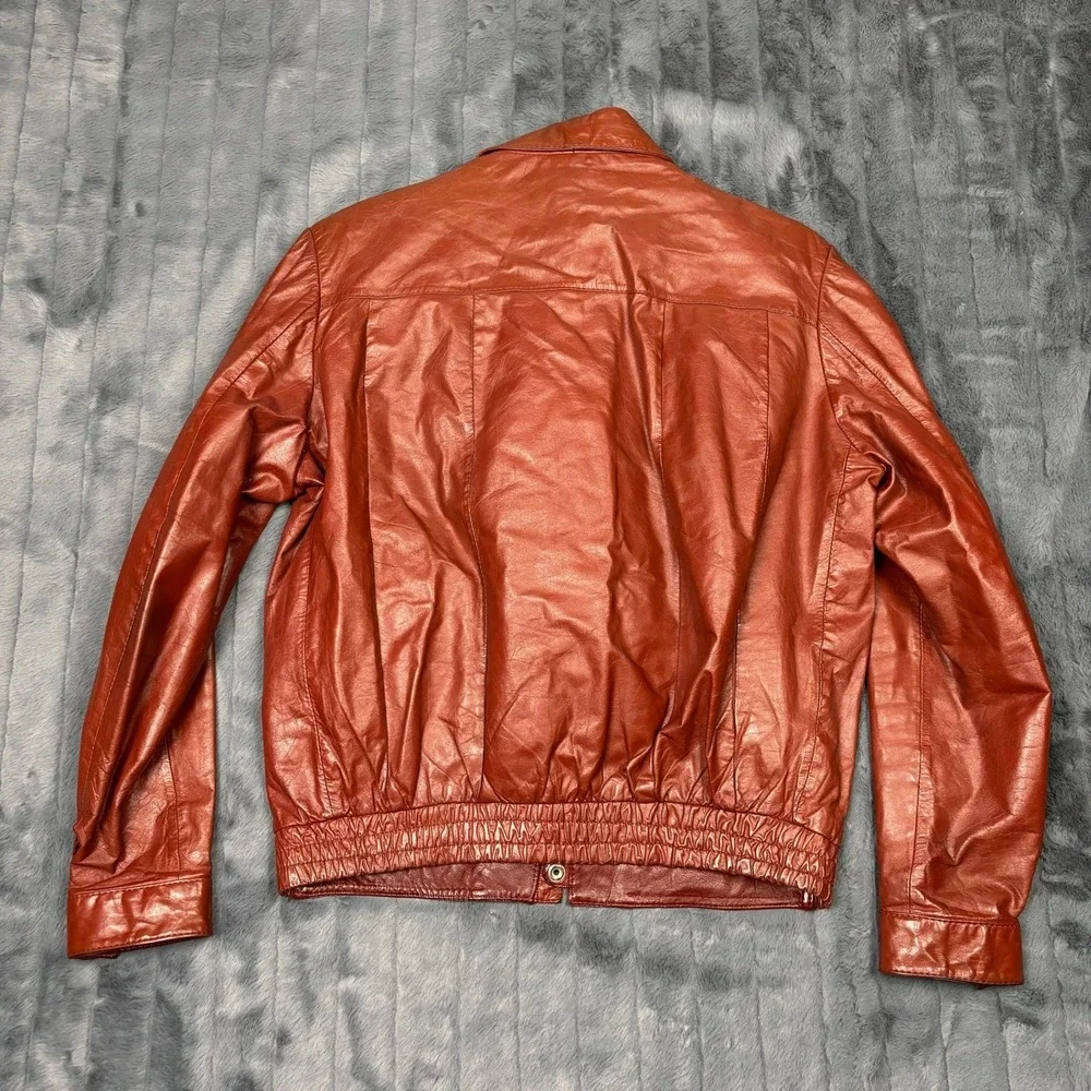 Chess King Mens Vintage 80s Red Leather Bomber Jacket Faux Fur Lined Size 40